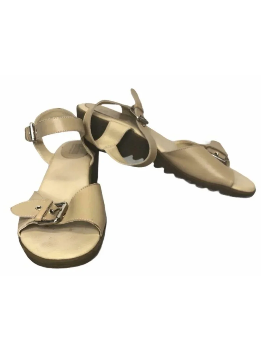 G H Bass & Company Sandals Womens 8M Flats Leather Ankle Strap Buckle Beige - Picture 7 of 12